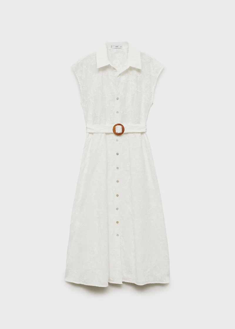 Embroidered shirt dress with belt