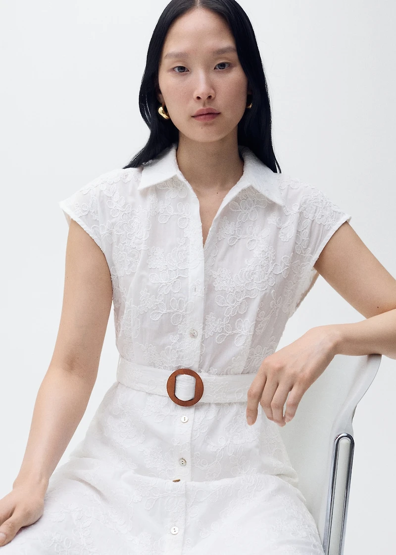 Embroidered shirt dress with belt