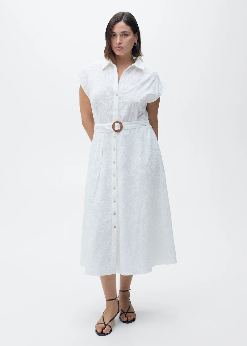 Embroidered shirt dress with belt
