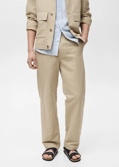 Linen-blend regular-fit pants