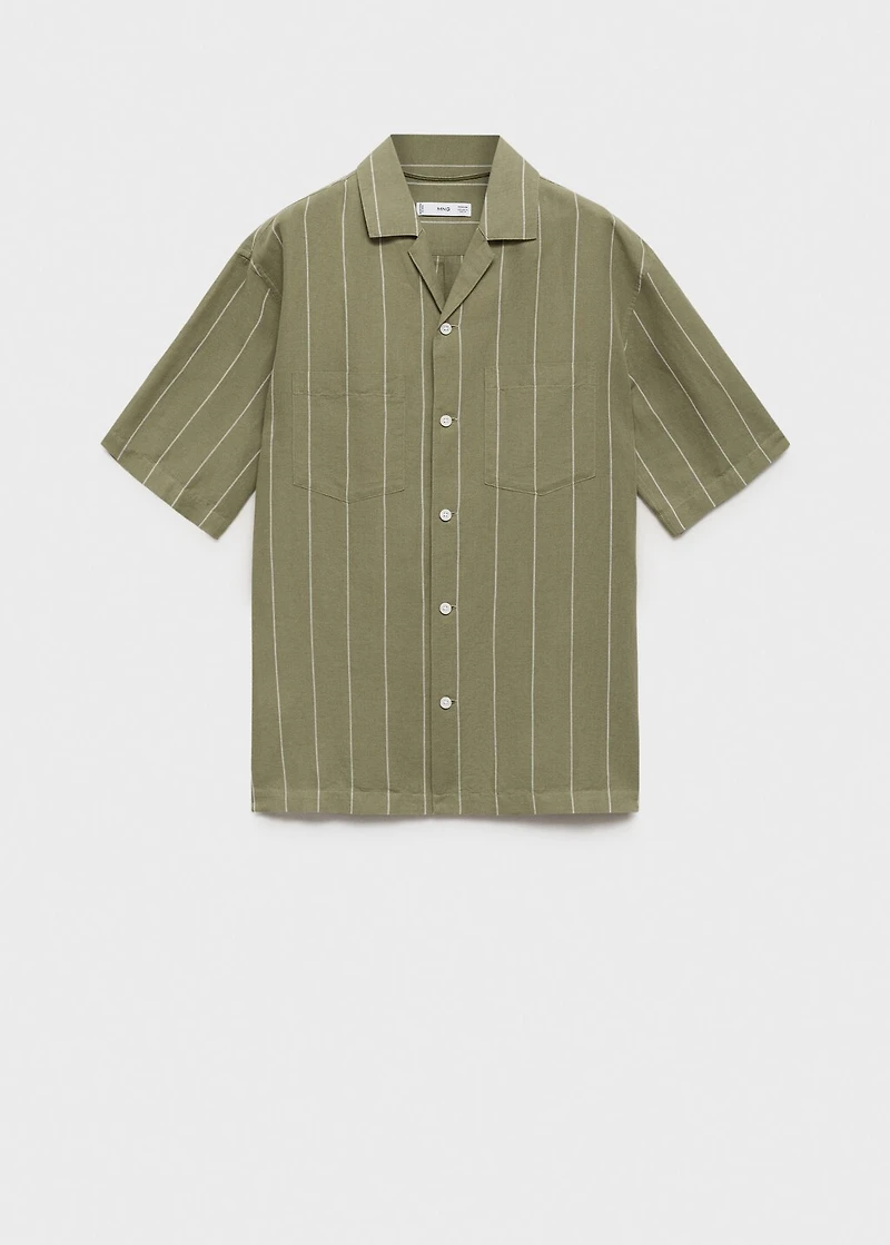 Linen bowling shirt with pinstripes