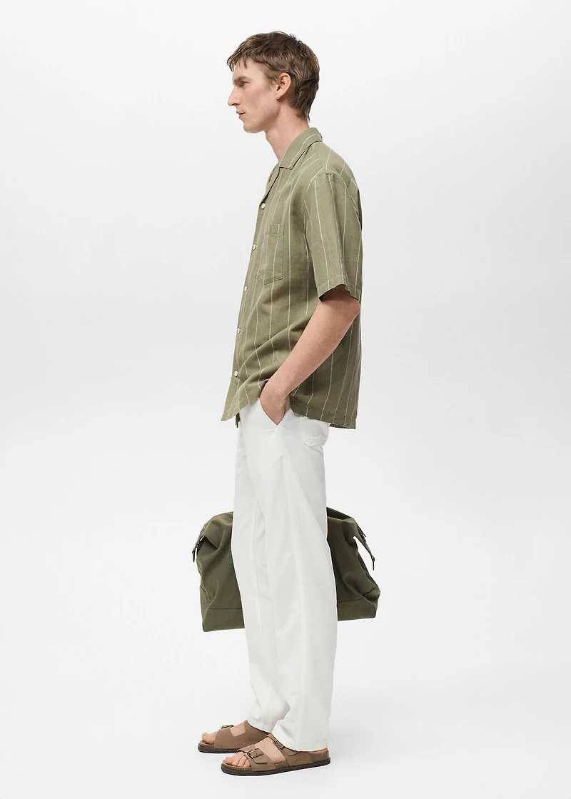 Linen bowling shirt with pinstripes