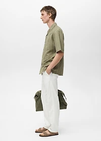 Linen bowling shirt with pinstripes