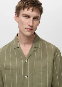 Linen bowling shirt with pinstripes