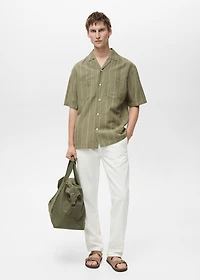 Linen bowling shirt with pinstripes