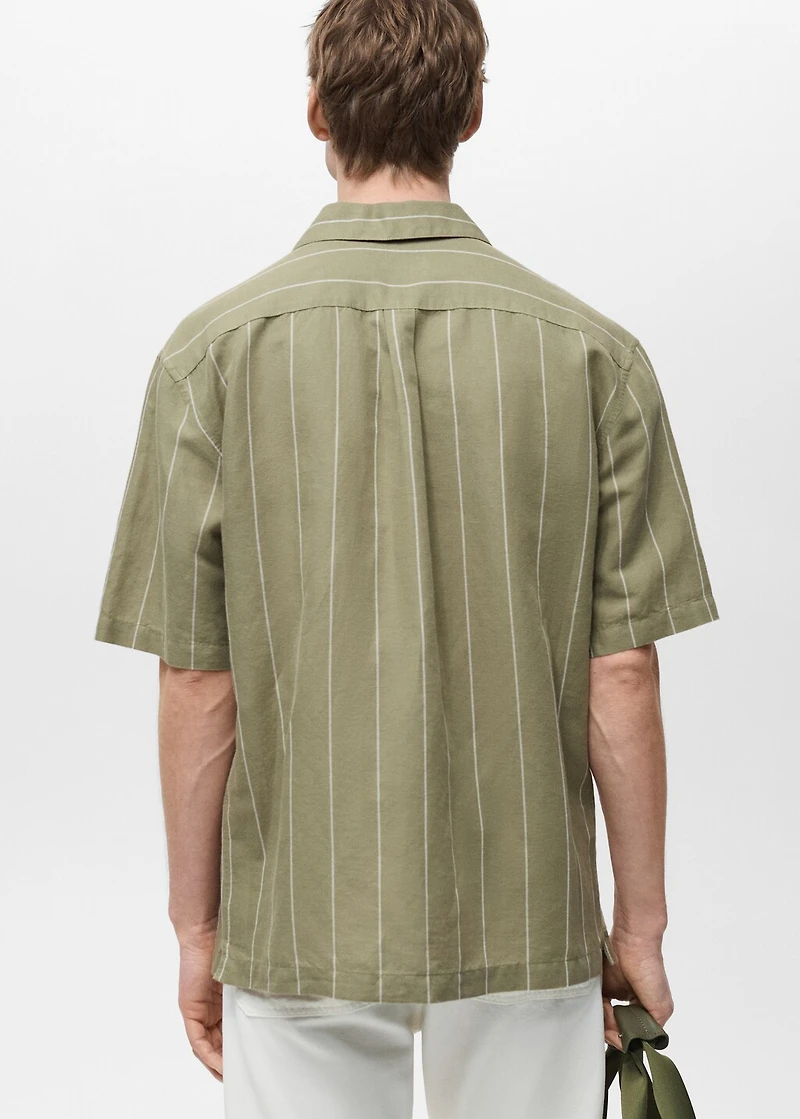 Linen bowling shirt with pinstripes