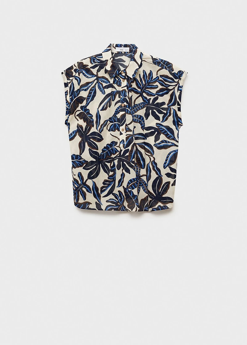Printed cotton shirt with short sleeves