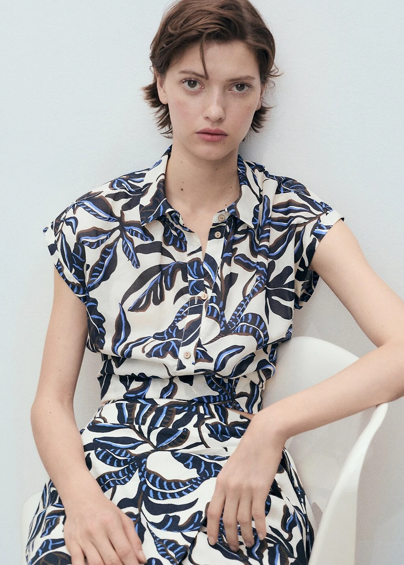 Printed cotton shirt with short sleeves