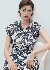 Printed cotton shirt with short sleeves