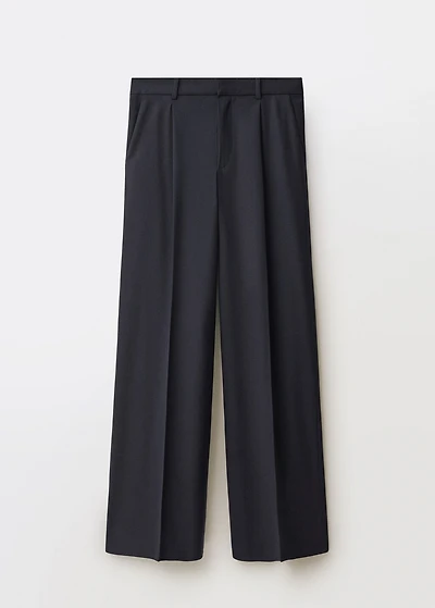 Wide leg wool-blend pleated pants