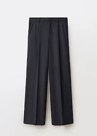 Wide leg wool-blend pleated pants