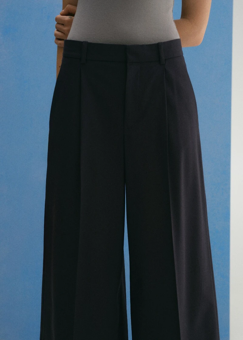 Wide leg wool-blend pleated pants