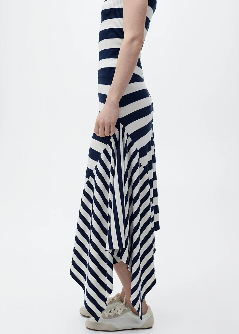 Asymmetrical striped knitted skirt