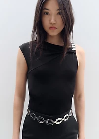 Asymmetrical top with metallic appliqué