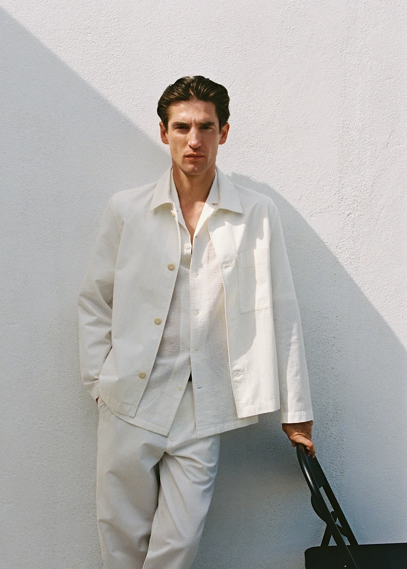 Linen-cotton overshirt with pocket