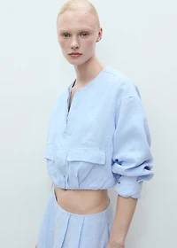 Cropped linen jacket with pockets