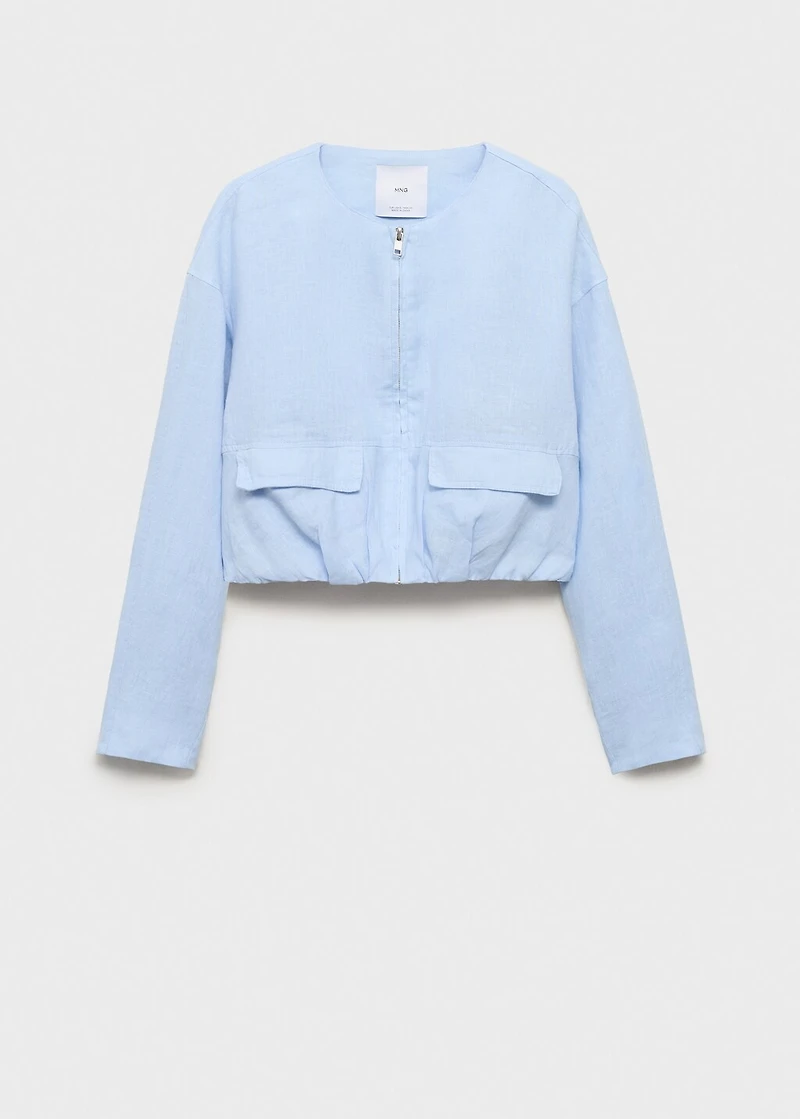 Cropped linen jacket with pockets