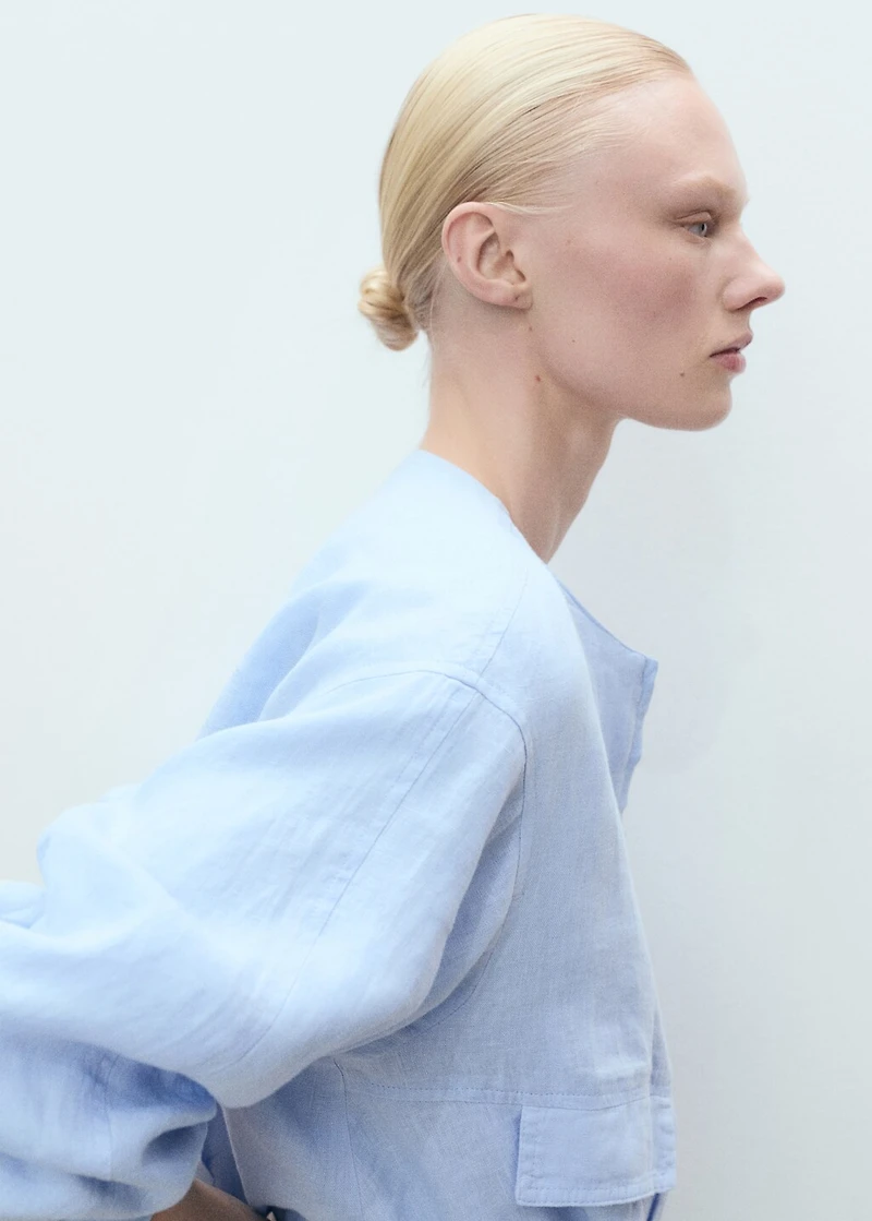 Cropped linen jacket with pockets