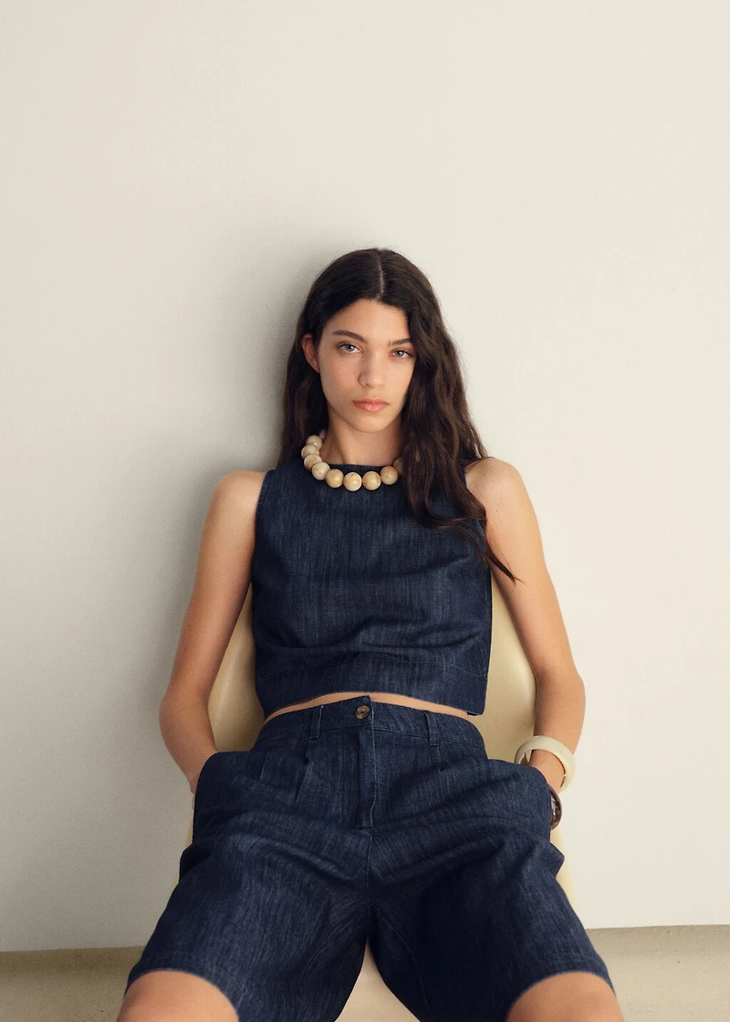 Straight-fit rinse-wash denim bermuda shorts