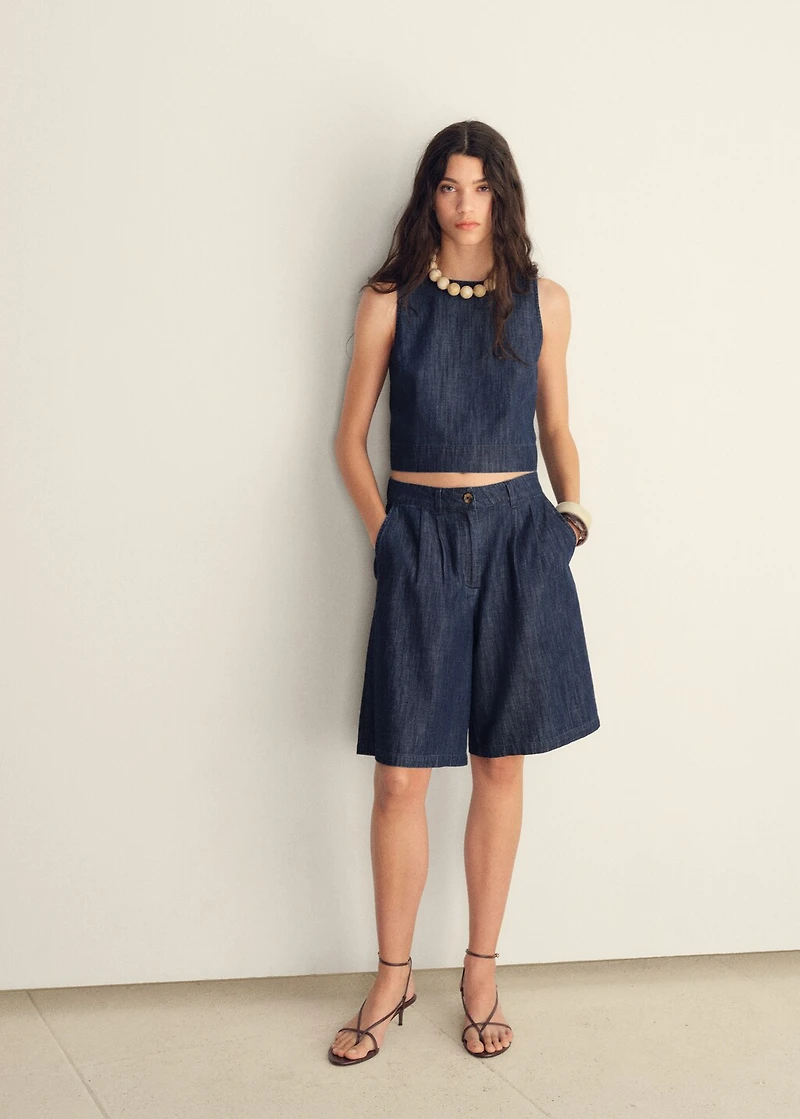 Straight-fit rinse-wash denim bermuda shorts