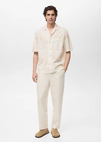 Shirt with embroidered bowling collar