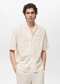 Shirt with embroidered bowling collar