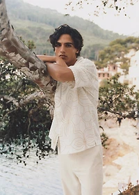 Shirt with embroidered bowling collar