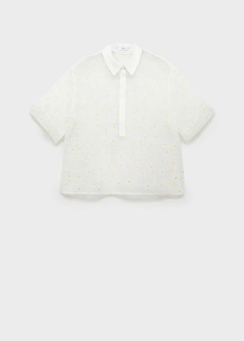 Semi-transparent floral-embroidered shirt