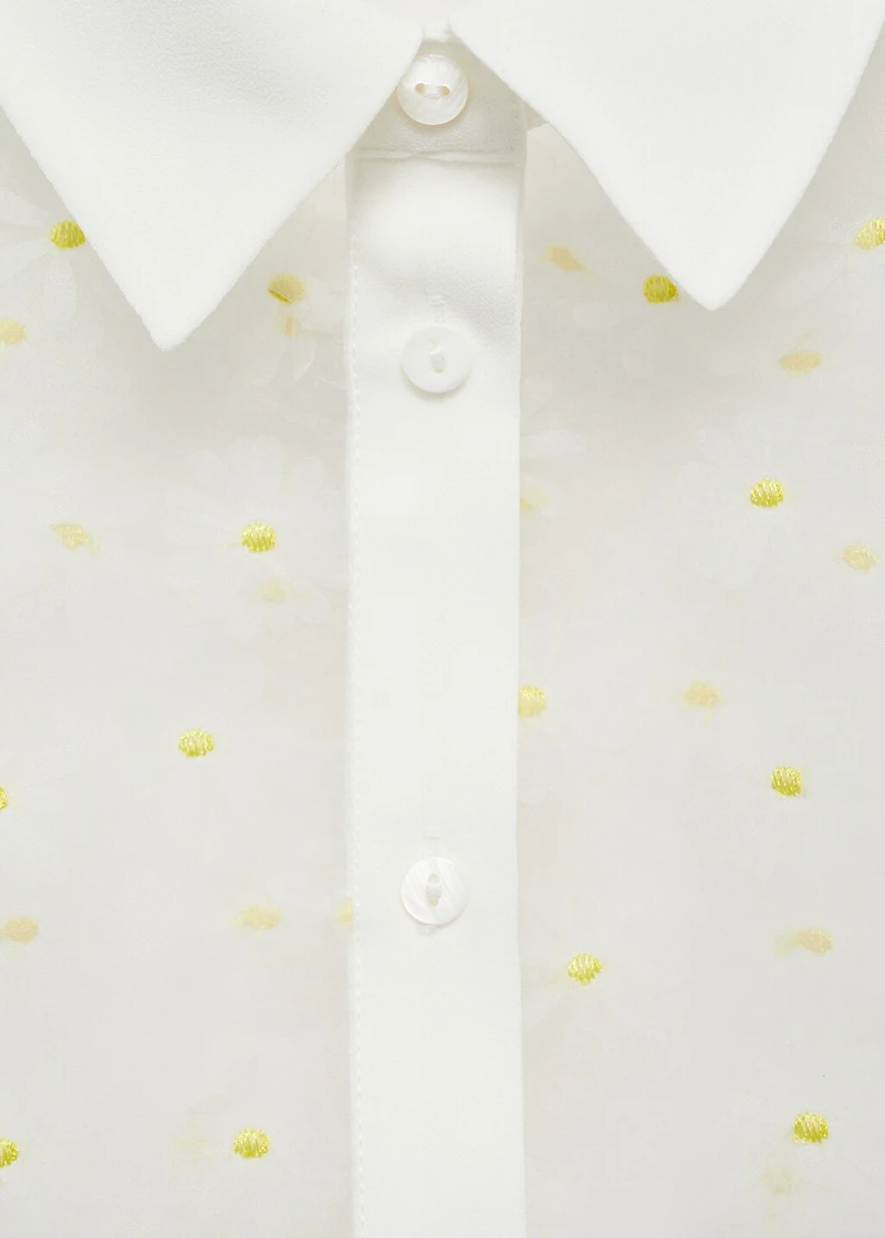 Semi-transparent floral-embroidered shirt