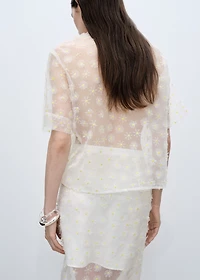 Semi-transparent floral-embroidered shirt