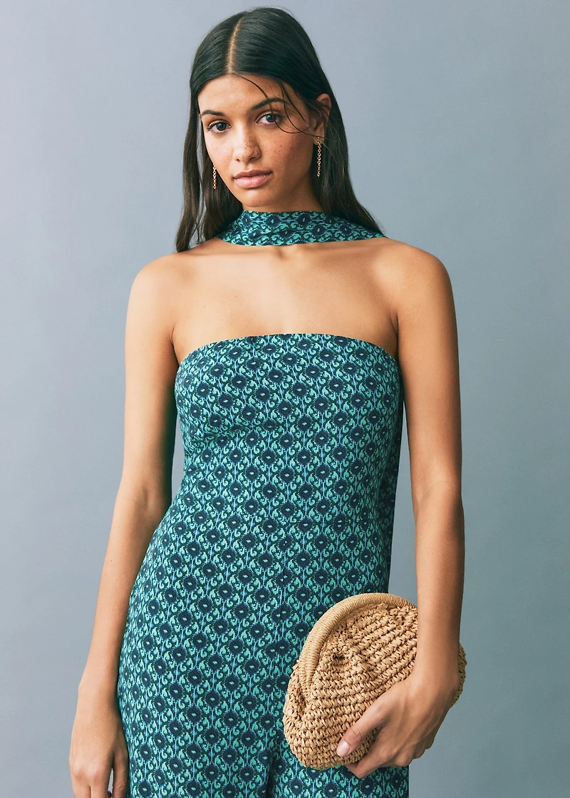 Printed jumpsuit with bow