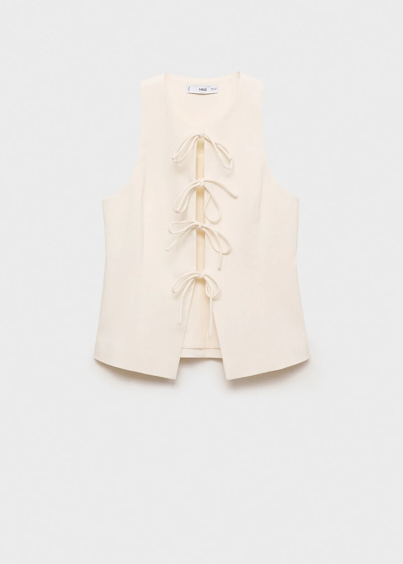 Linen-blend top with bow