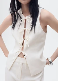 Linen-blend top with bow