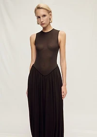 Semi-transparent dress with puffed hem