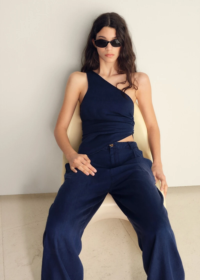 Denim-effect top with gathered side