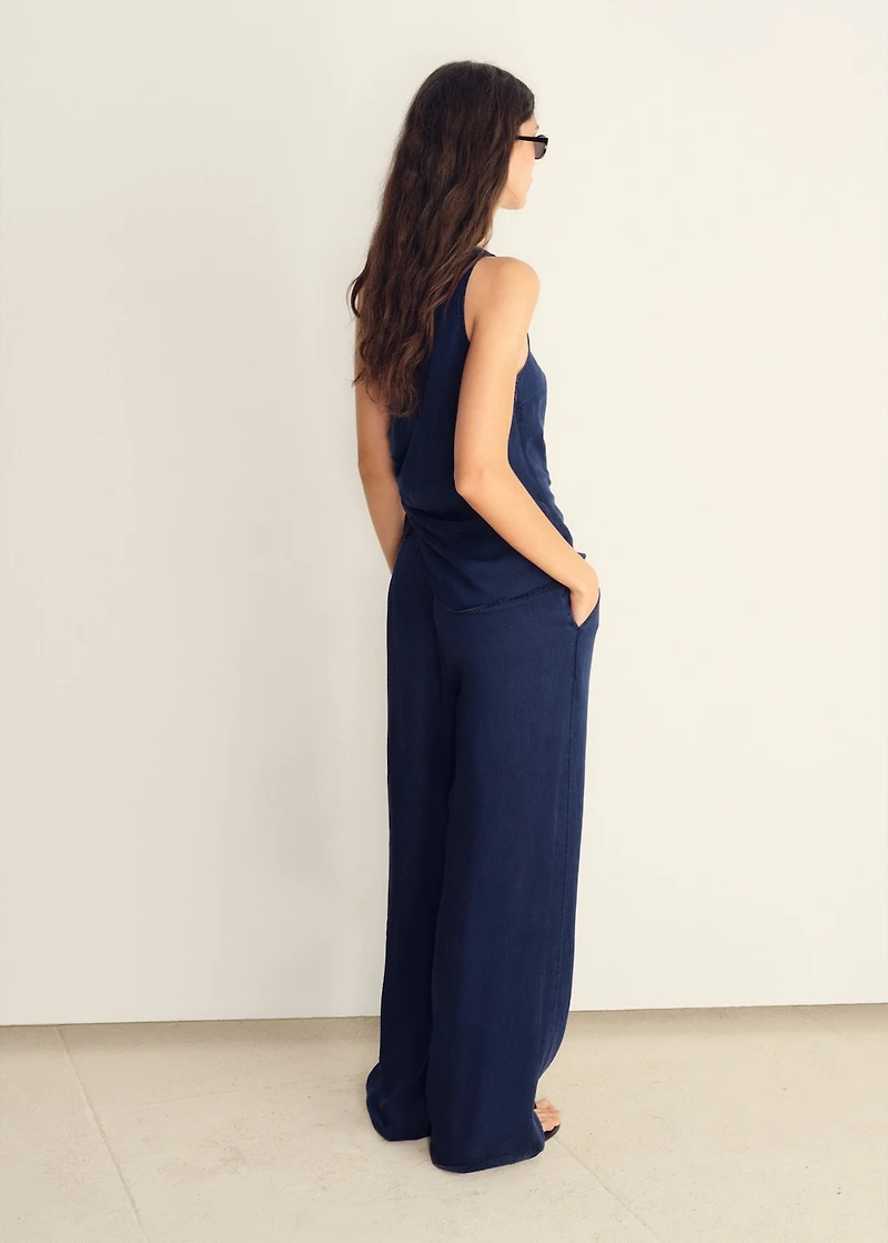 Denim-effect top with gathered side