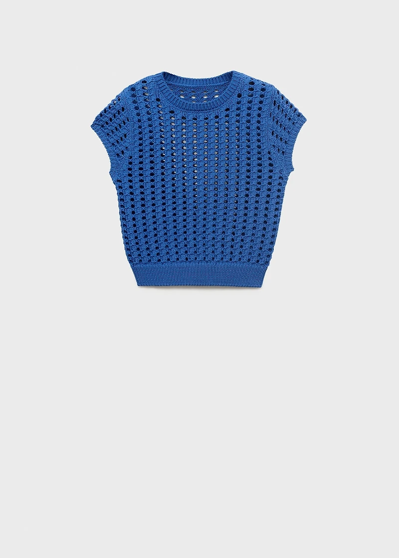 Short-sleeved crochet sweater