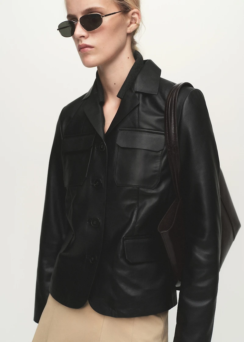 Leather jacket with flap pockets