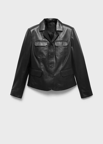 Leather jacket with flap pockets
