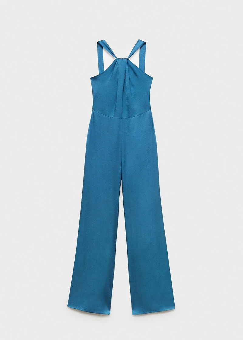 Halter-neck satin jumpsuit
