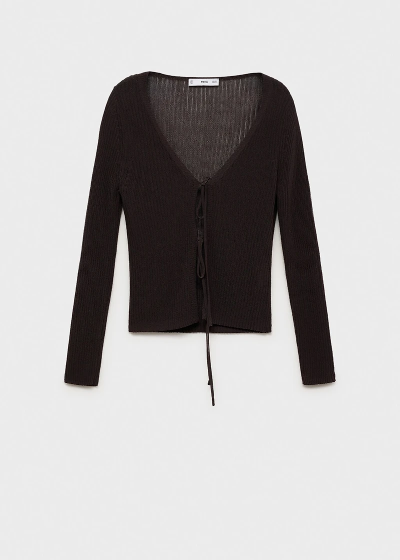 Rib-knit cardigan with bows