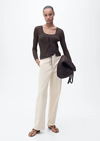 Rib-knit cardigan with bows