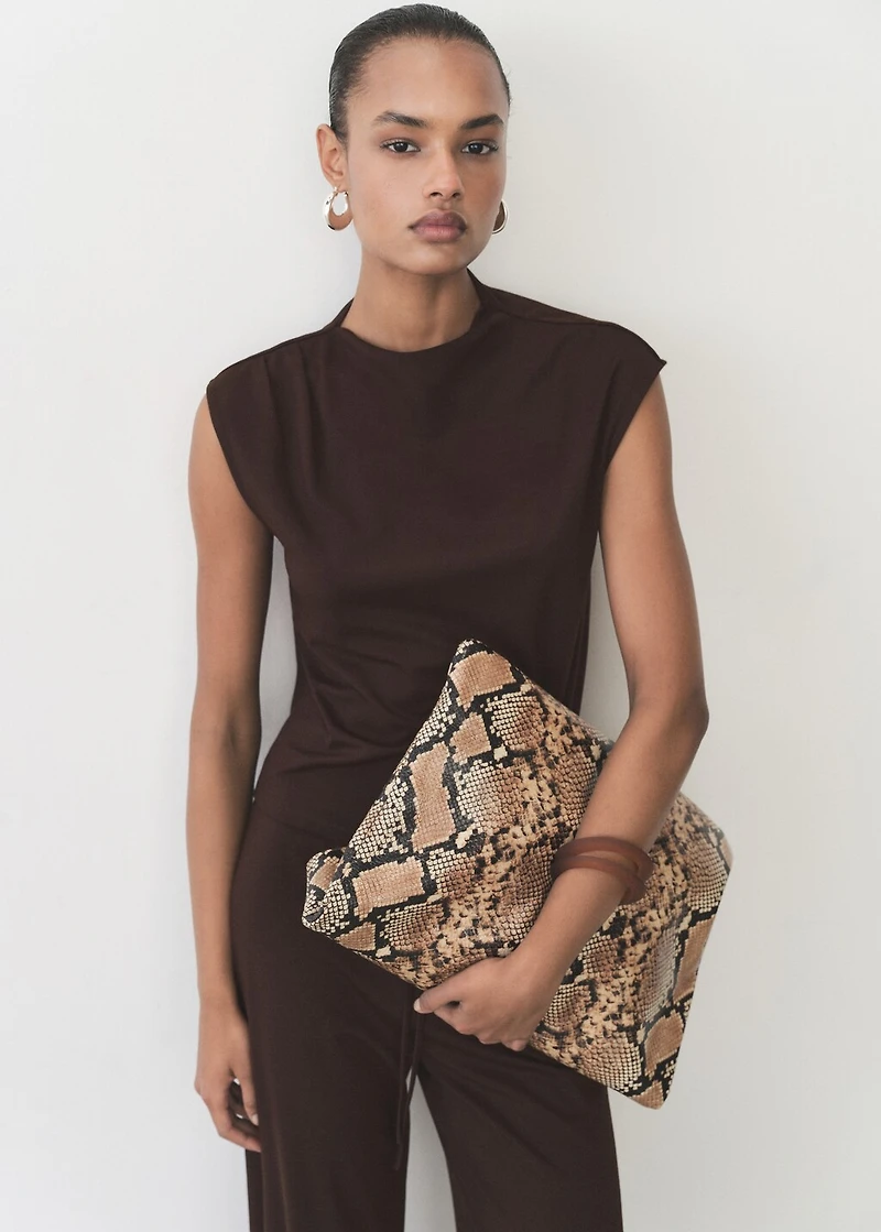 T-shirt with gathered asymmetrical neck