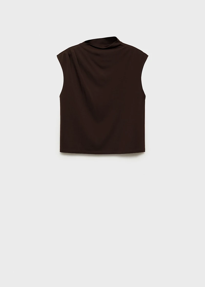 T-shirt with gathered asymmetrical neck