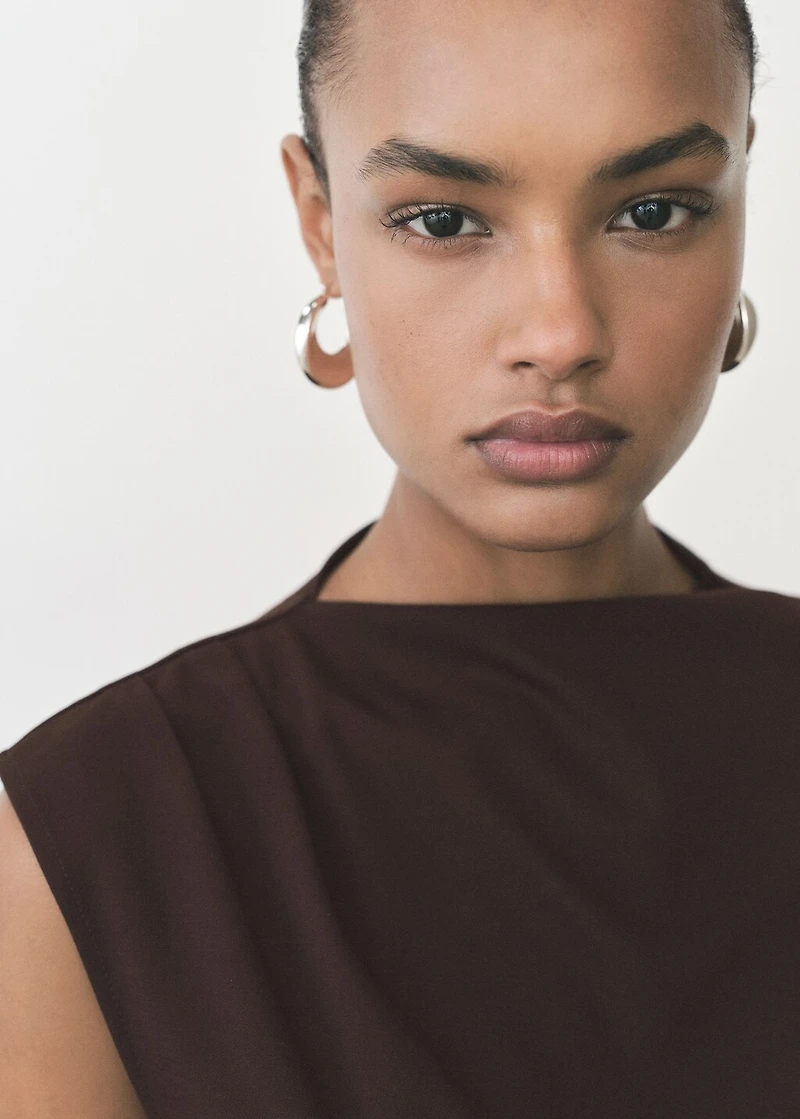 T-shirt with gathered asymmetrical neck