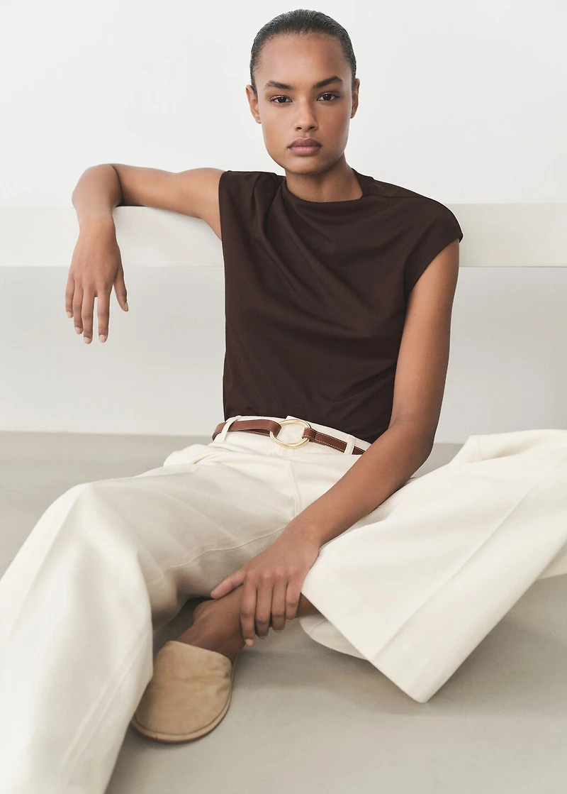 T-shirt with gathered asymmetrical neck