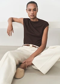 T-shirt with gathered asymmetrical neck