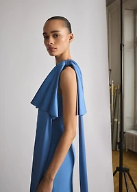 Draped satin dress with bow detail