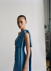 Draped satin dress with bow detail