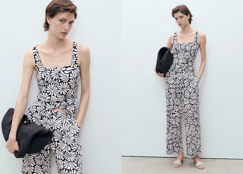 Floral fitted linen top